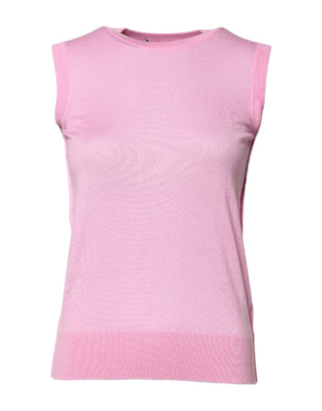Pink Cashmere Round Neck Sleeveless Tank Top