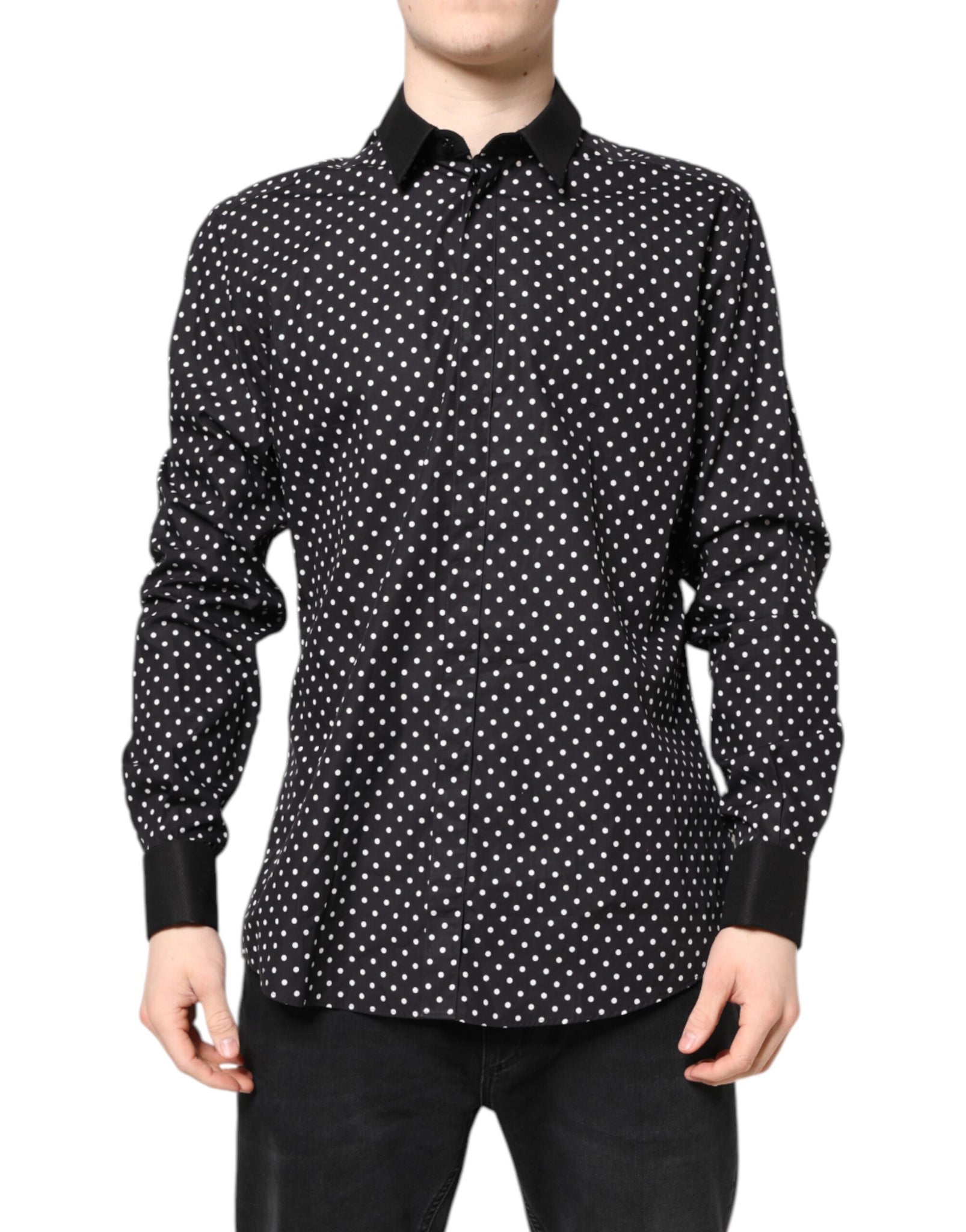 Black Polka Dot Cotton Formal Dress Shirt