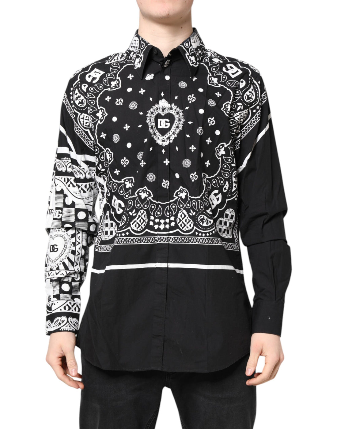 Black White Bandana MARTINI Men Dress Shirt