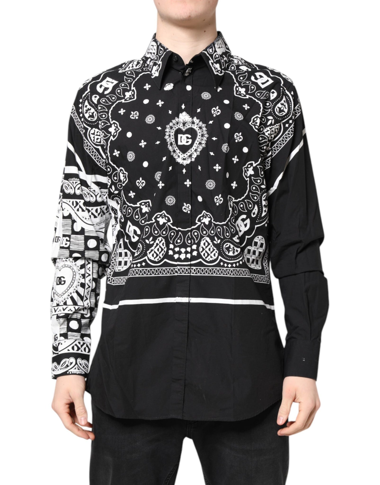 Black White Bandana MARTINI Men Dress Shirt
