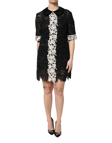 Black Floral Lace Embellished Mini Dress