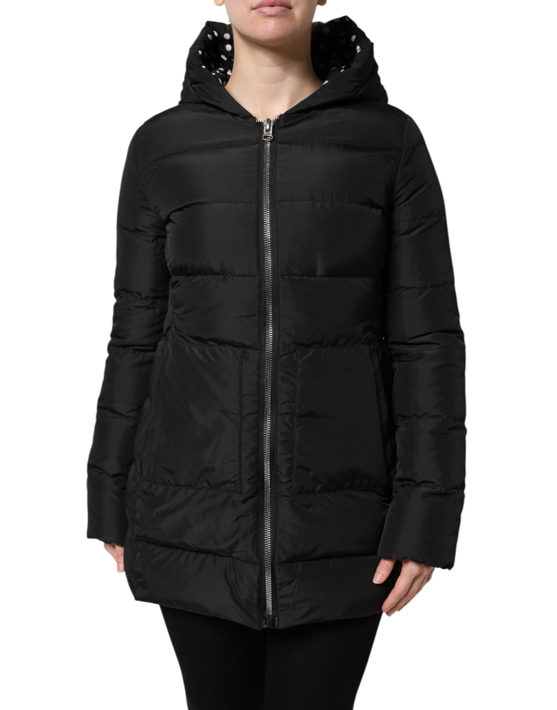 Black Puffer Hooded Zip Reversible Jacket