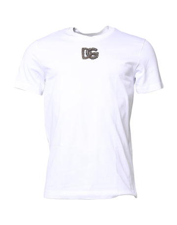 White Cotton DG Embroidery Crew Neck T-shirt