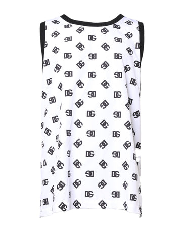 White Polyester Sleeveless DG Logo T-shirt