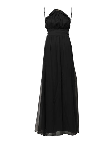 Black Tulle Pearl Sleeveless Long Gown Dress