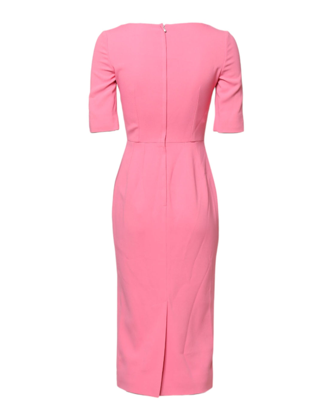 Pink Viscose Short Sleeve Sheath Midi Dress