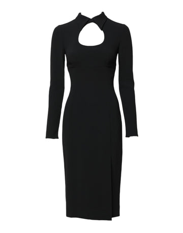Black Long Sleeves Bodycon Sheath Midi Dress