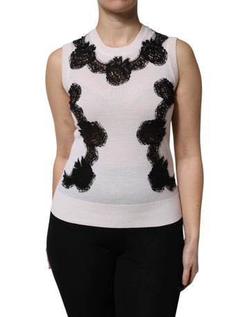 White Cashmere Floral Lace Detailing Tank Top
