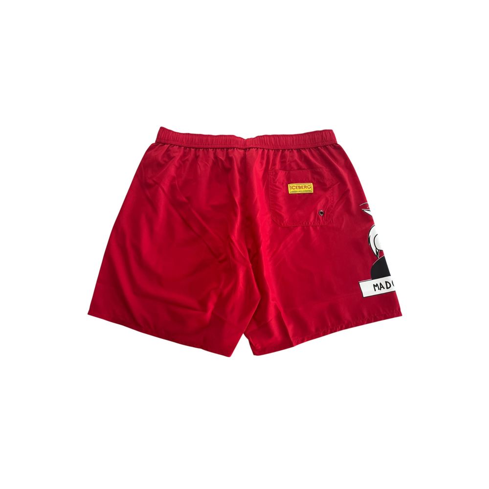Red Polyester Men's Swim Short