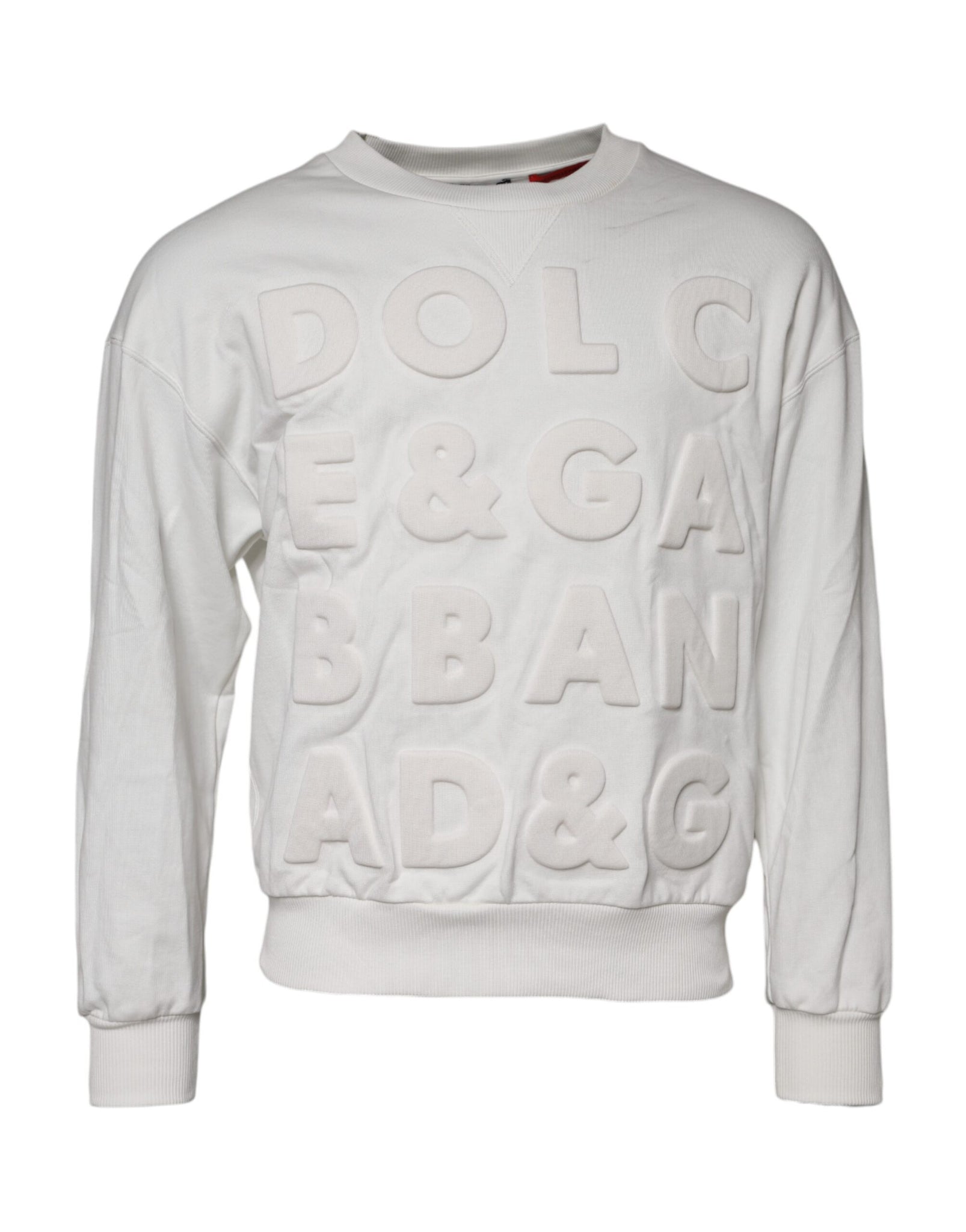 White Embossed Logo Cotton Crew Neck Sweater