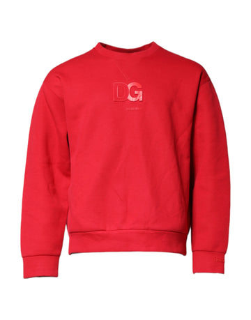 Red Embossed Logo Cotton Crew Neck Sweater