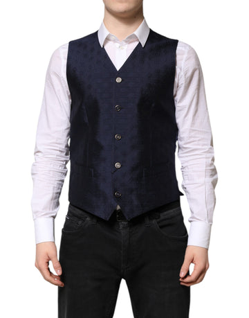 Dark Blue Logo Wool Formal Men Waistcoat Vest