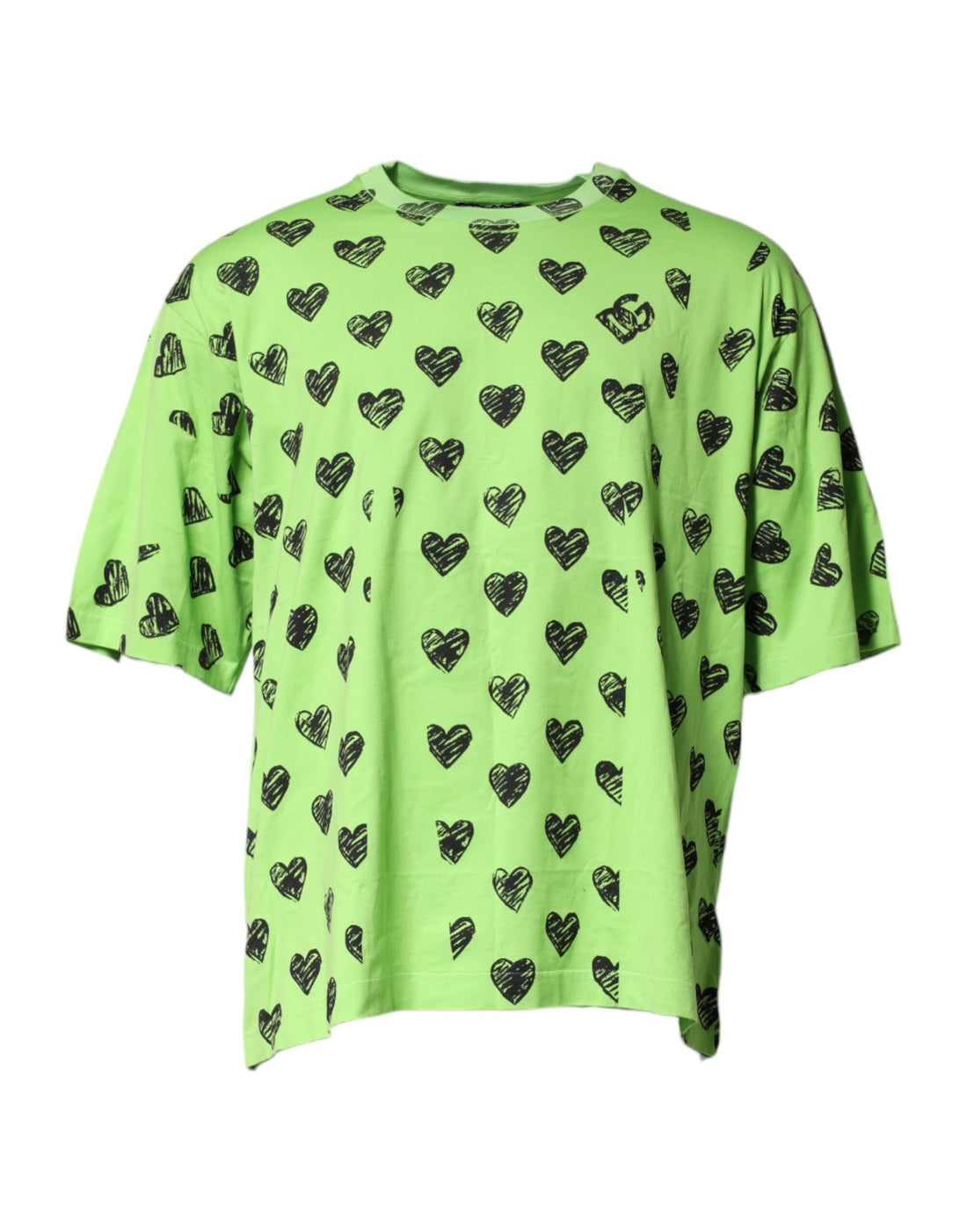 Green Heart Print Cotton Crew Neck T-shirt