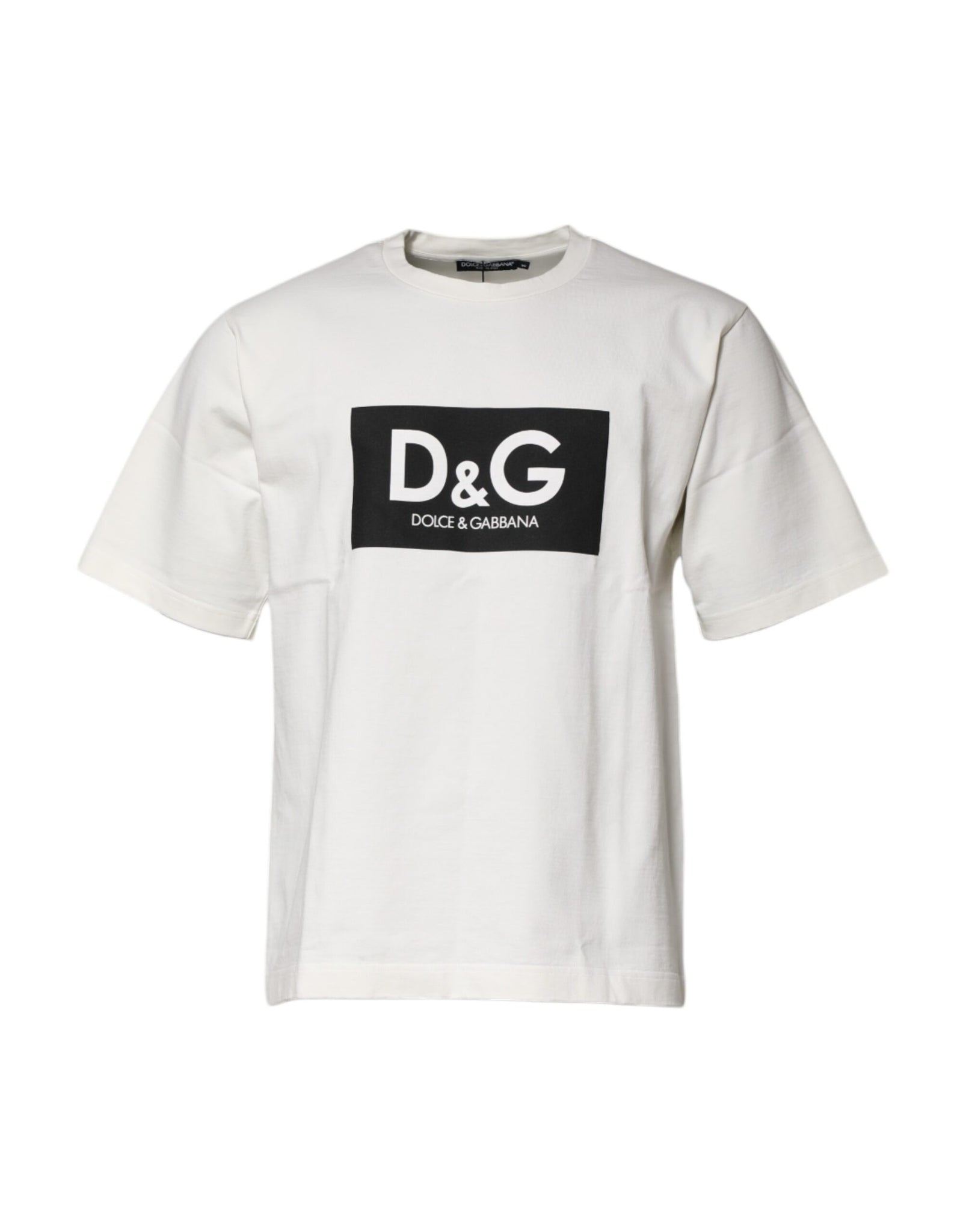 White Cotton DG Logo Print Round Neck T-shirt