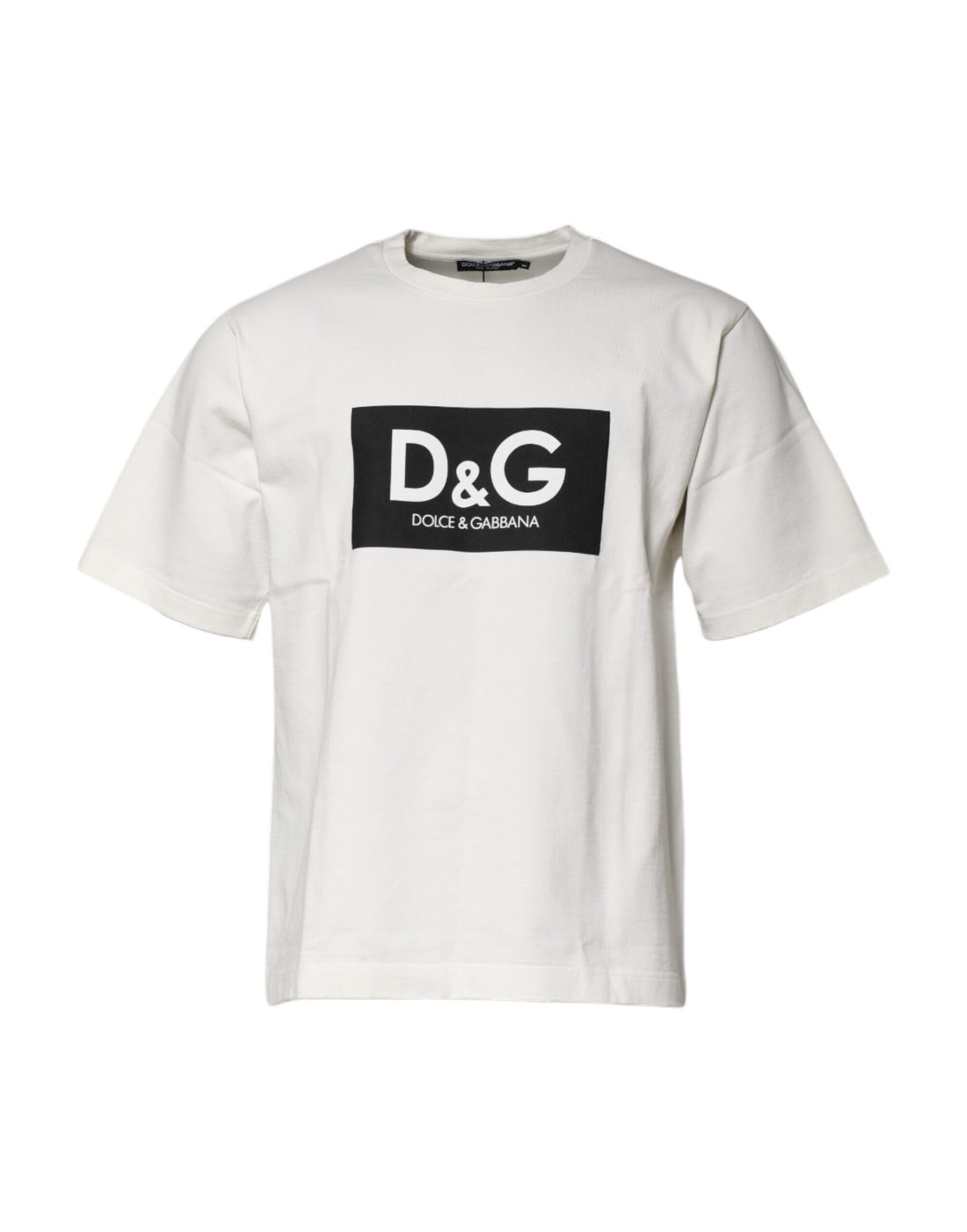 White Cotton DG Logo Print Round Neck T-shirt
