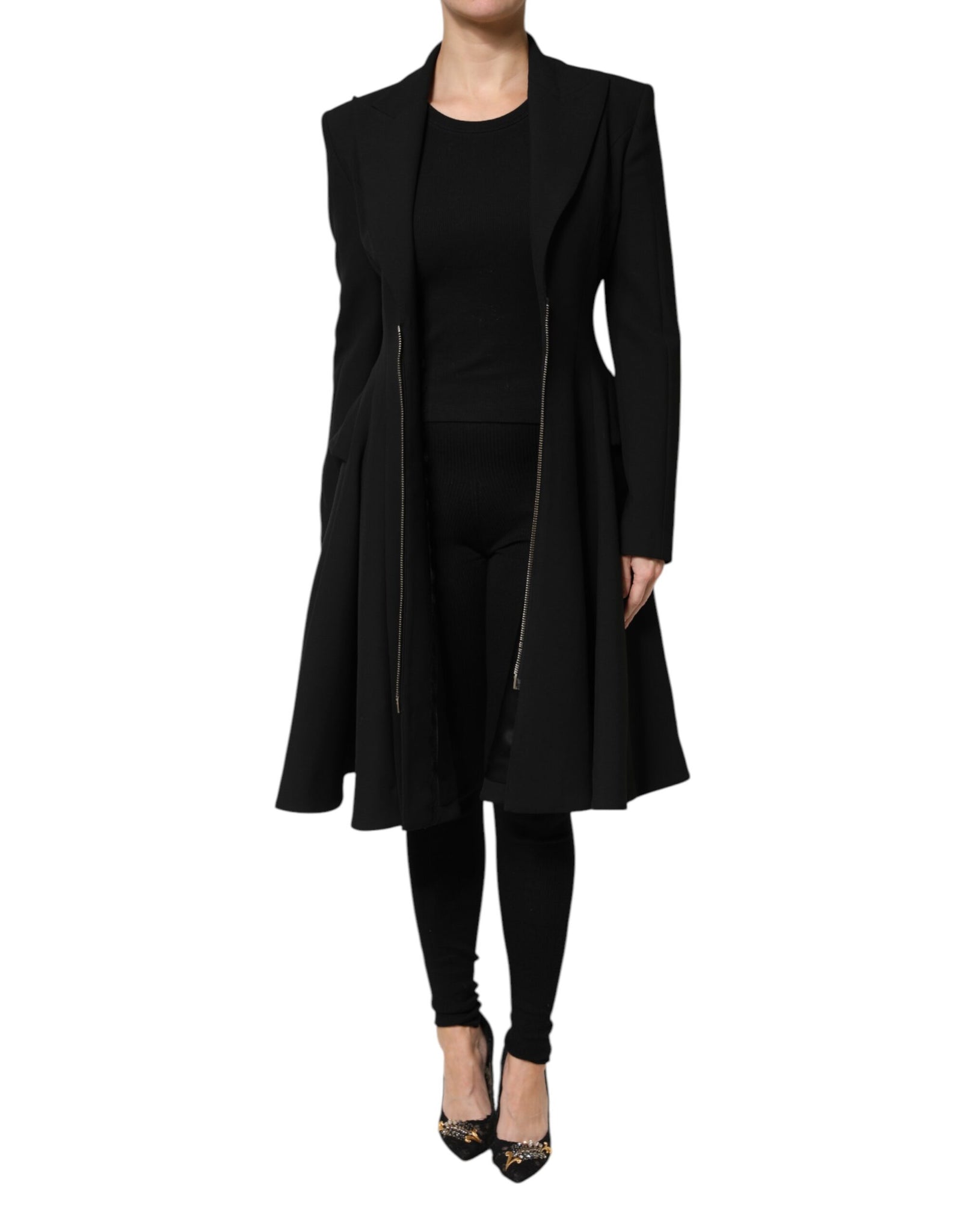 Black Polyester Single Breasted Trench Coat Jacket