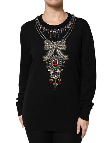 Black Cashmere Crystal Embellished Sweater