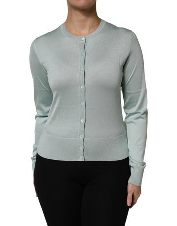 Light Green Silk Button Down Cardigan Sweater