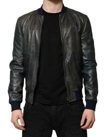 Black Lambskin Leather Biker Full Zip Jacket