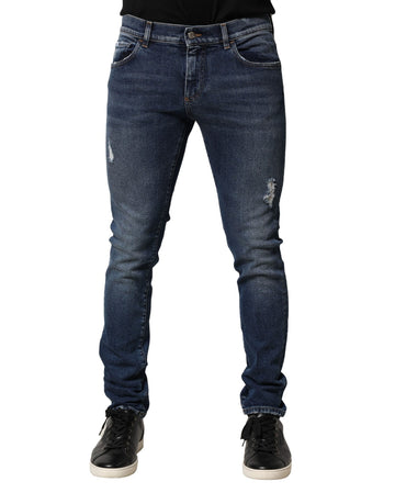 Blue Washed Skinny Cotton Denim Jeans