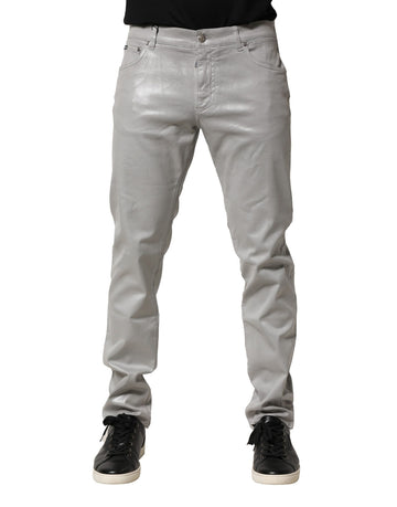 Silver Cotton Stretch Slim Denim Jeans