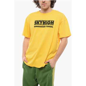 Solid Color Crew-neck T-Shirt with Contrasting Print