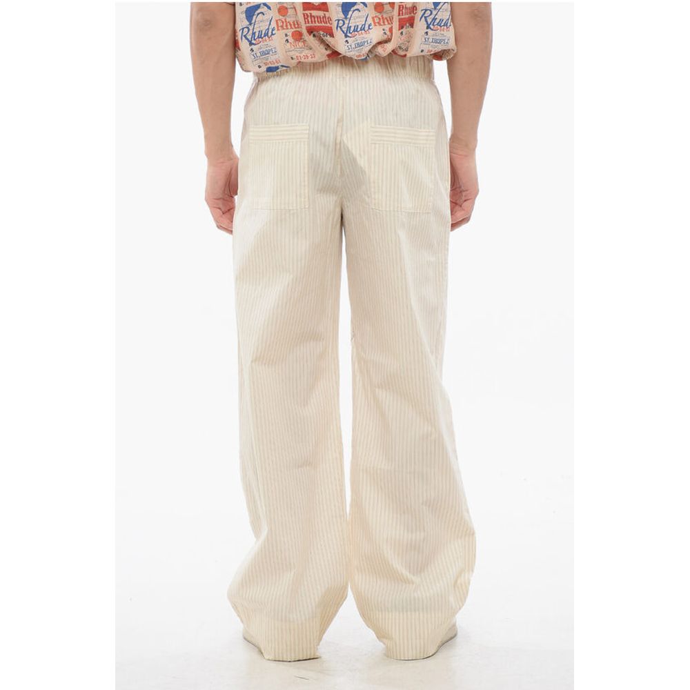 TEKLA Striped Cotton Pants with Drawstring Waist