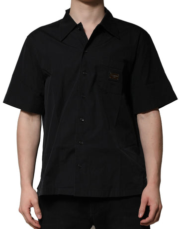 Black Cotton Short Sleeve Buttoned Casual Shirt