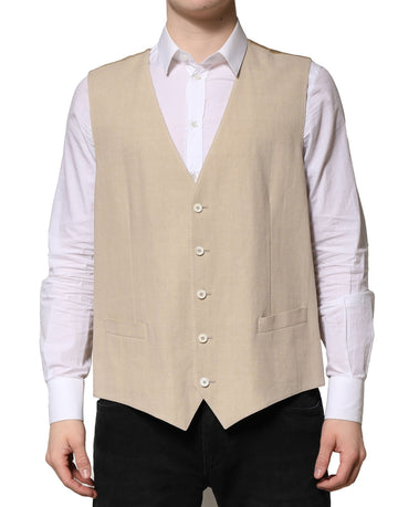 Beige Linen Dress Formal Men Waistcoat Vest