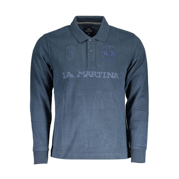 Blue Cotton Men Polo Shirt