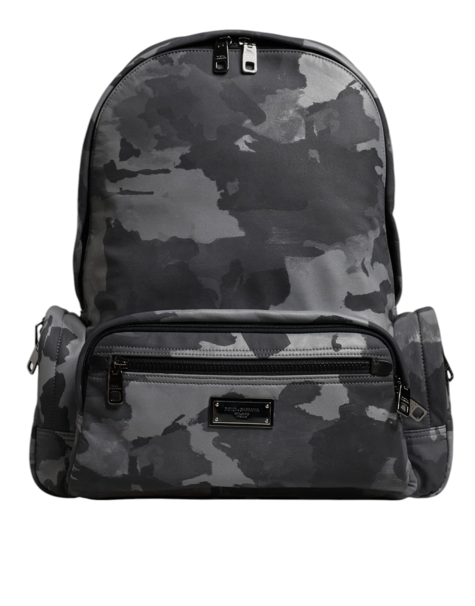 Gray Cotton Camouflage Logo Plaque Backpack Bag