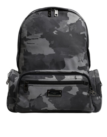 Gray Cotton Camouflage Logo Plaque Backpack Bag
