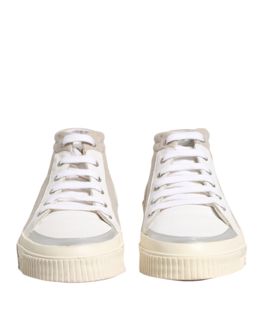 White Beige Lace Up Mid Top Casual Sneakers Shoes