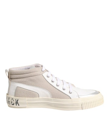 White Beige Lace Up Mid Top Casual Sneakers Shoes
