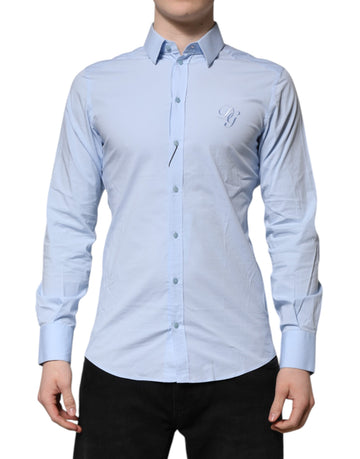 Sky Blue Cotton GOLD Long Sleeves Dress Shirt