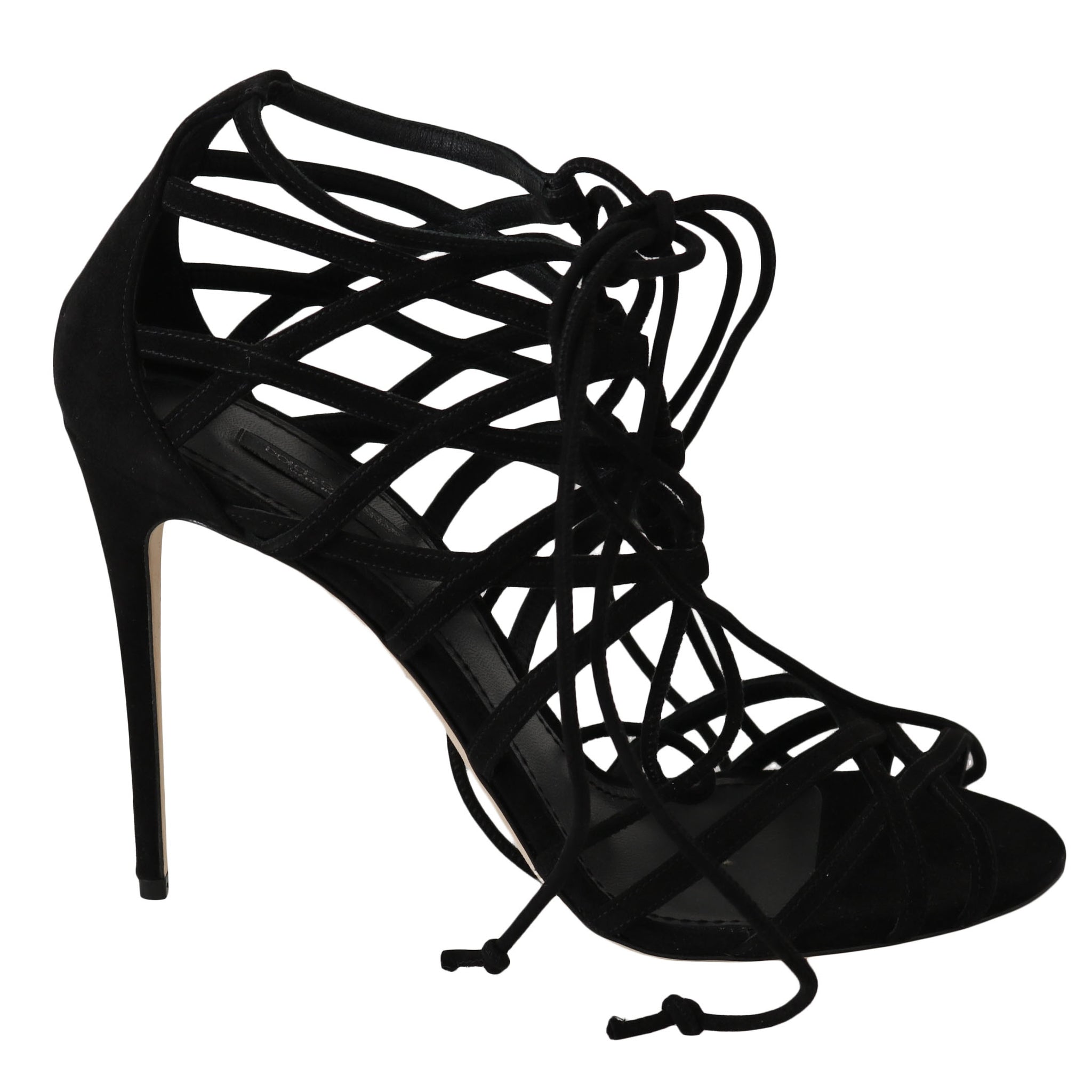 Black Suede Strap Stilettos Sandals