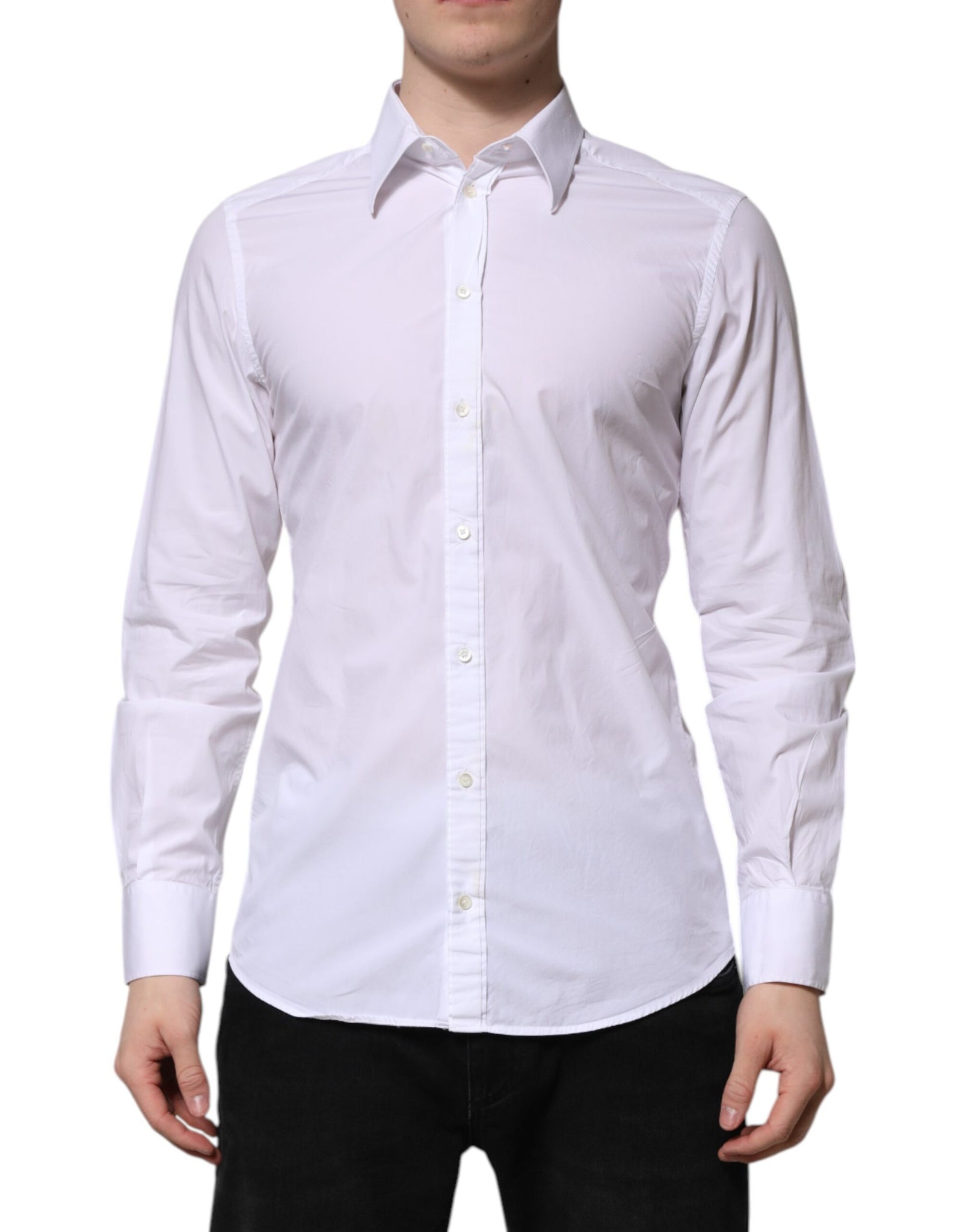 White Cotton GOLD Long Sleeves Dress Shirt