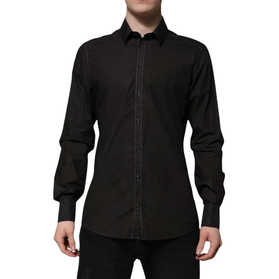 Black Cotton Jacquard GOLD Collar Dress Shirt