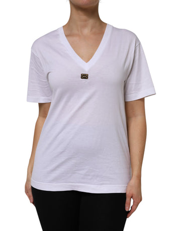 White Cotton Short Sleeve V-Neck Top T-shirt