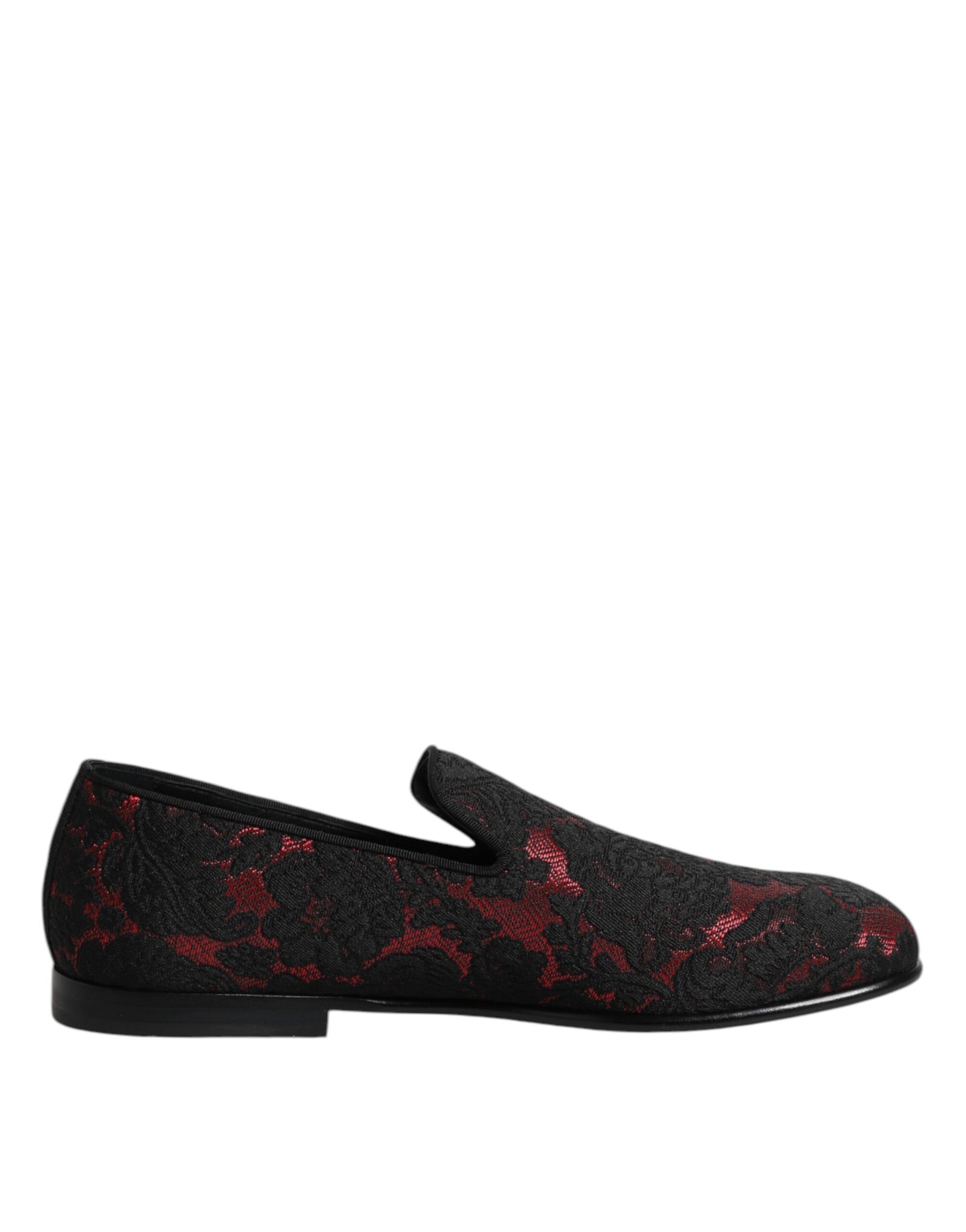 Red Black Jacquard Slip On Loafers Shoes