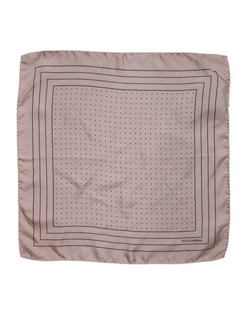 Beige Dotted Silk Square Men Foulard Scarf