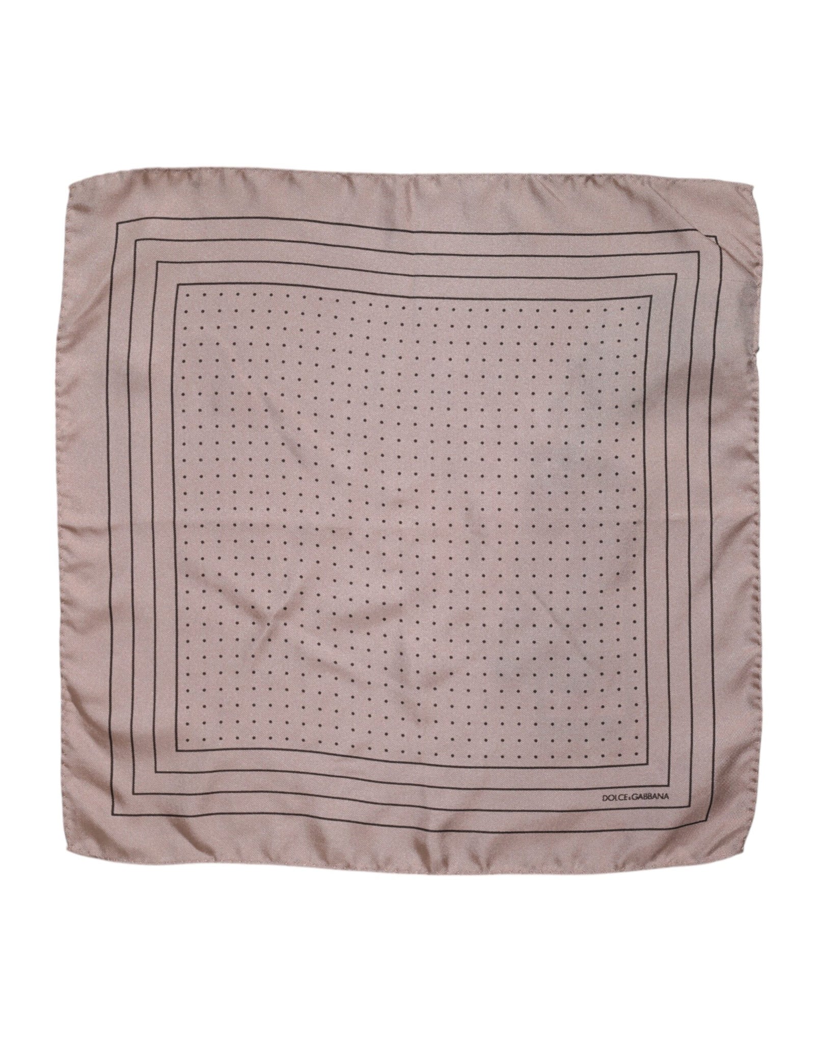 Beige Dotted Silk Square Men Foulard Scarf