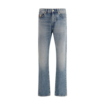 Blue Cotton Straight-Leg Jeans