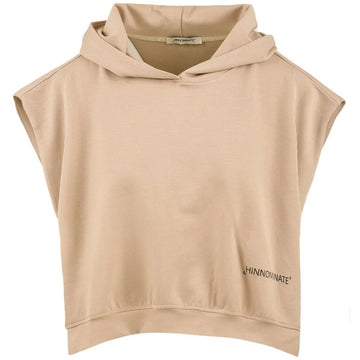 Beige Cotton Women Sleeveless Hoodie