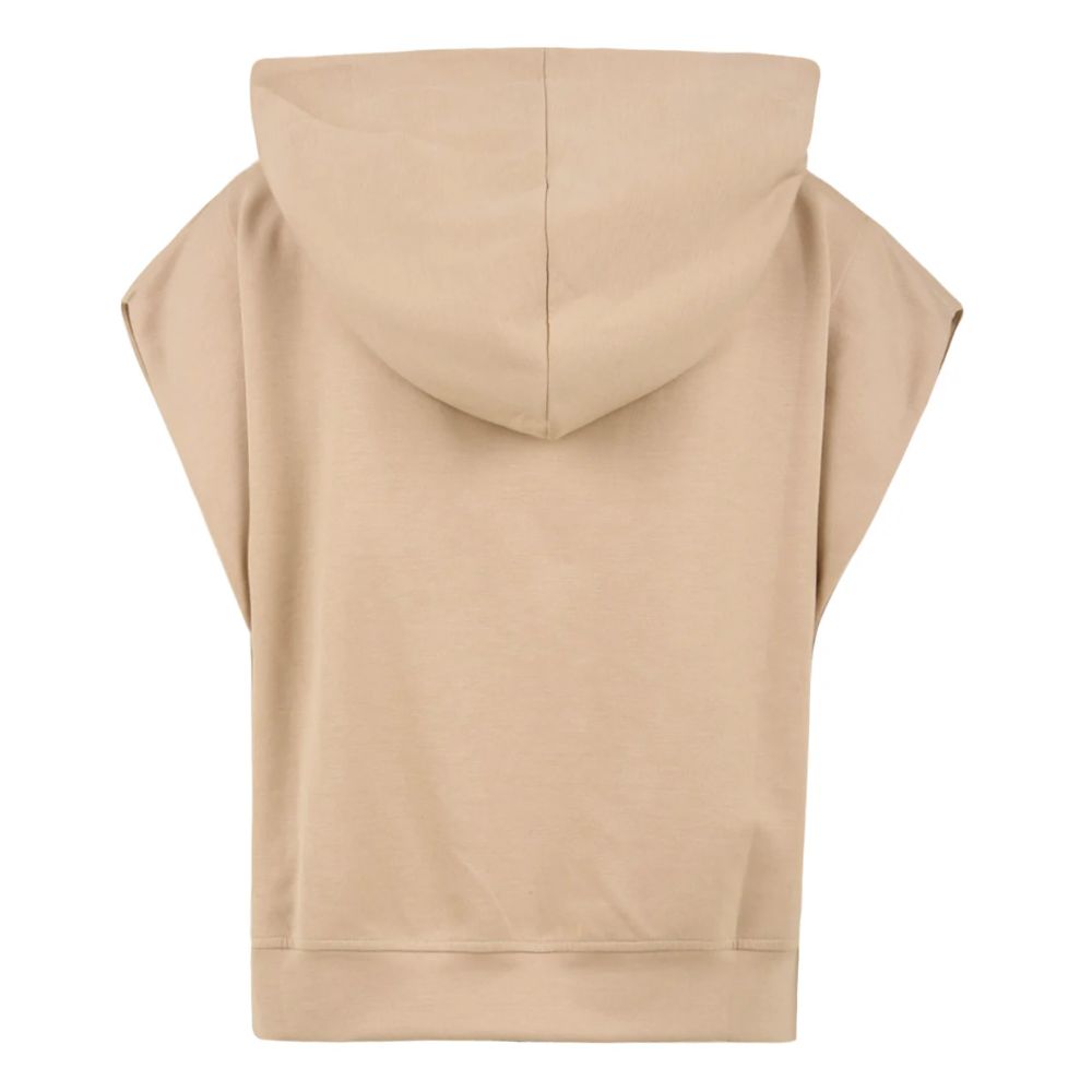 Beige Cotton Women Sleeveless Hoodie