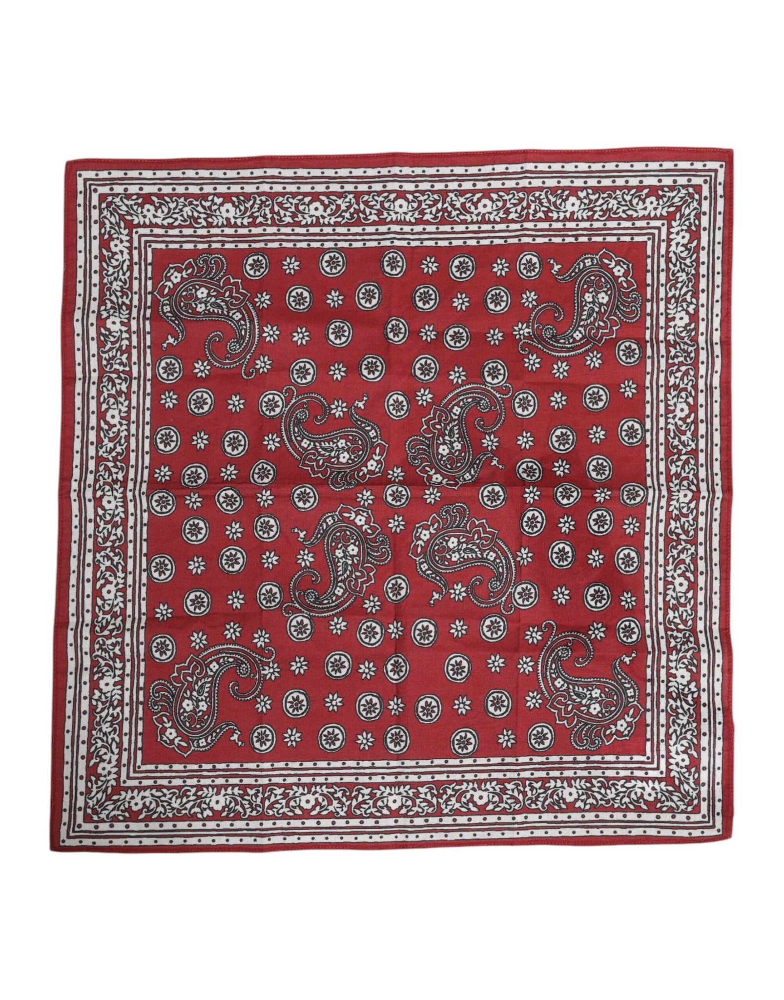 Red Floral Cotton Square Foulard Scarf