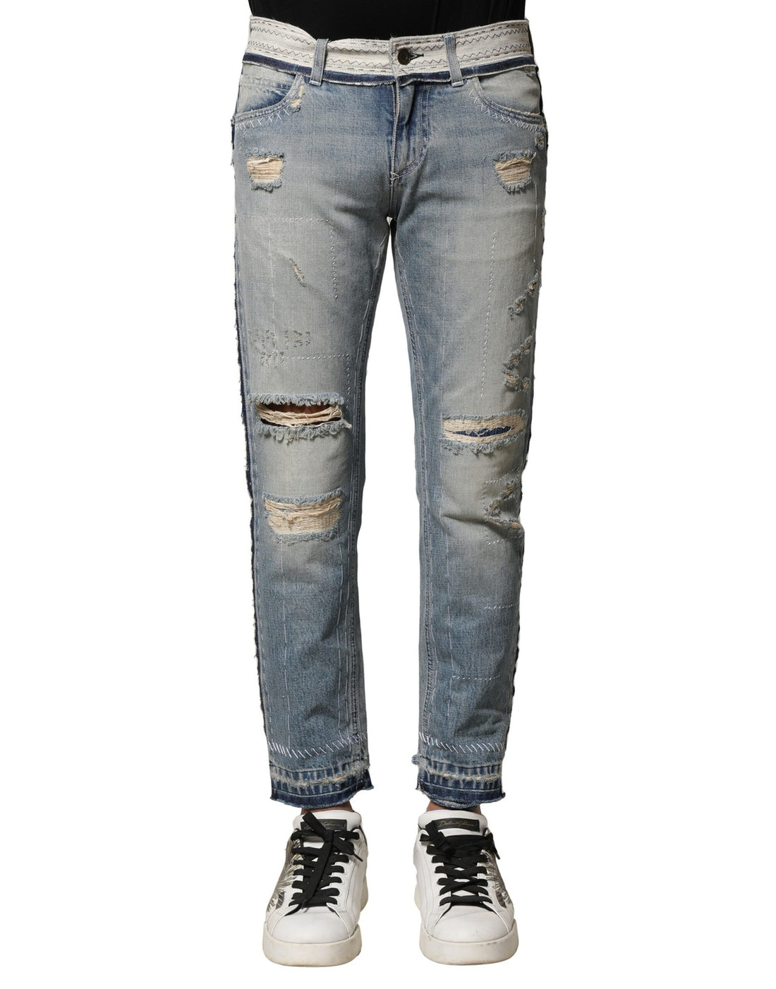 Light Blue Tattered Straight Men Denim Jeans