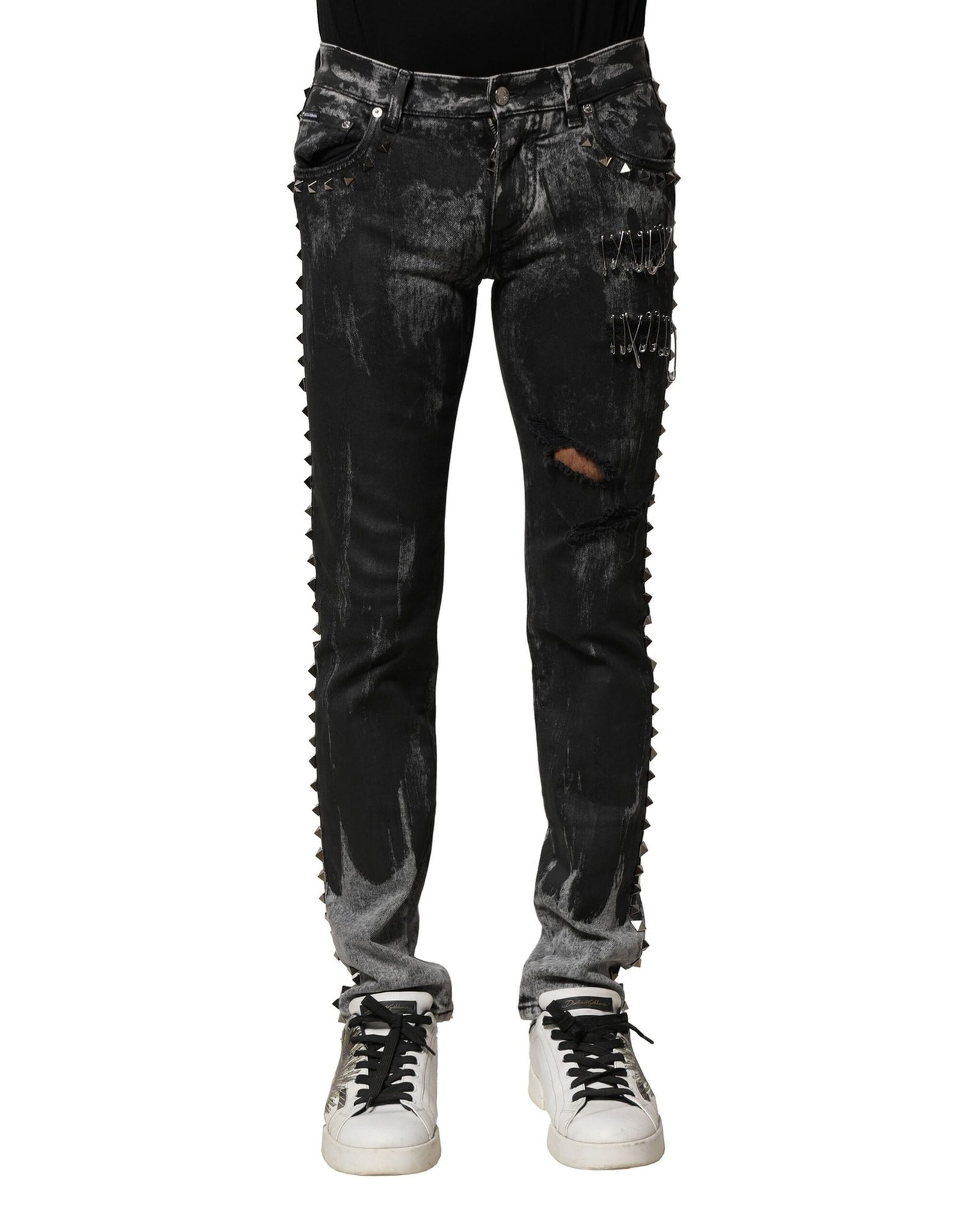 Black Washed Embellished Skinny Denim Jeans