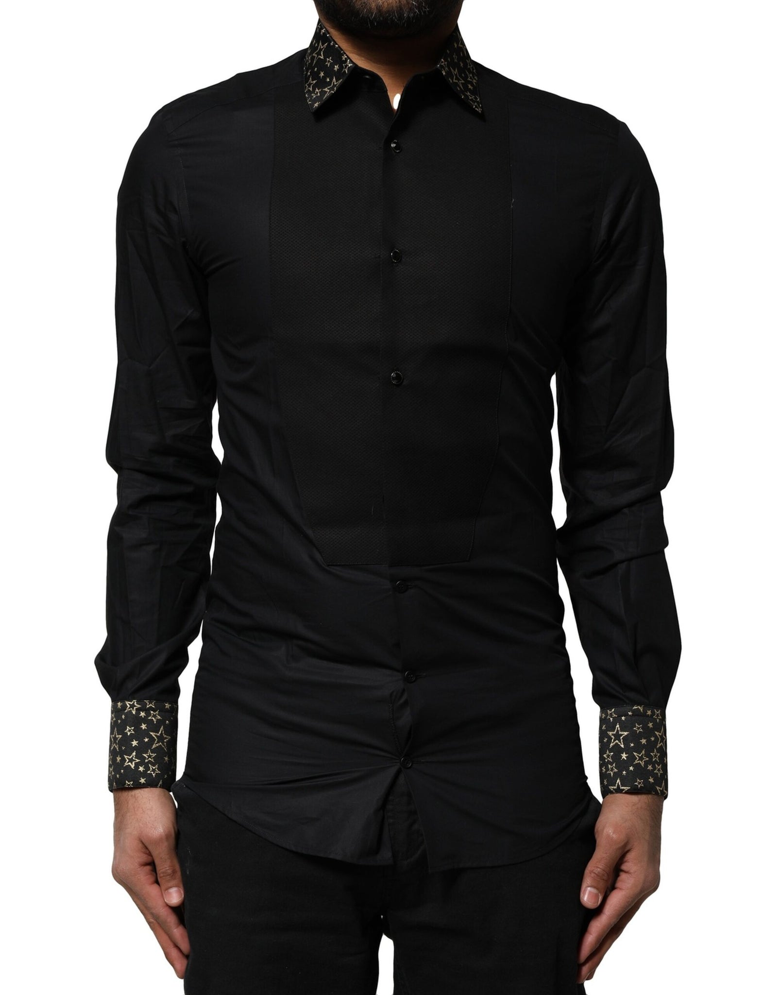 Black Cotton GOLD Long Sleeves Dress Shirt
