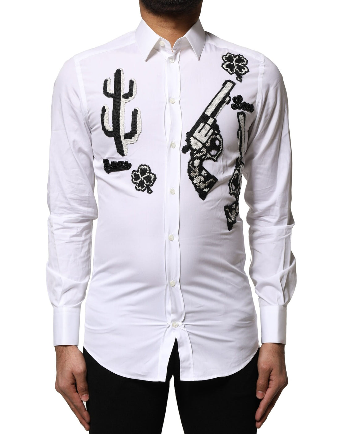 White GOLD Embroidery Detailed Dress Shirt